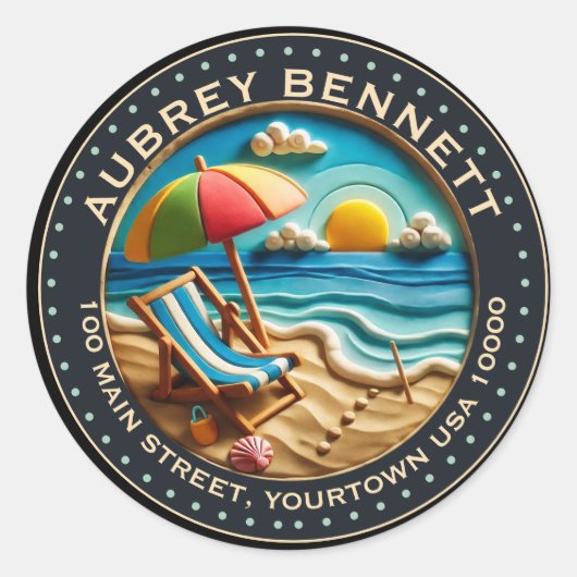 サン&サーフビーチクレイルックアート名&アドレス ラウンドシール (正面)