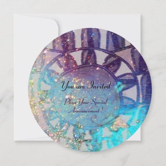 サン ソーラー エネルギー サークル モノグラム、青 黒 招待状 (裏面)