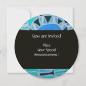 サン ソーラー エネルギー モノグラム アクア ブルー アブストラクト 招待状 (裏面)