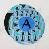 サン ソーラー エネルギー モノグラム アクア ブルー アブストラクト 招待状 (正面/裏面)