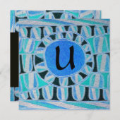 サン ソーラー エネルギー モノグラム、青緑色 ブラック 招待状 (正面/裏面)