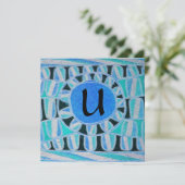 サン ソーラー エネルギー モノグラム、青緑色 ブラック 招待状 (スタンド正面)