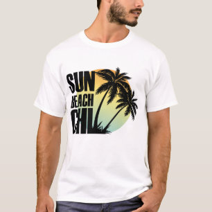 サン、ビーチ&チルパームツリーグラフィックティー Tシャツ
