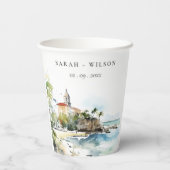 サン・フアン・プエルトリコ・ウォーターカラー・ランドスケープ・ウェディング 紙コップ (裏面)