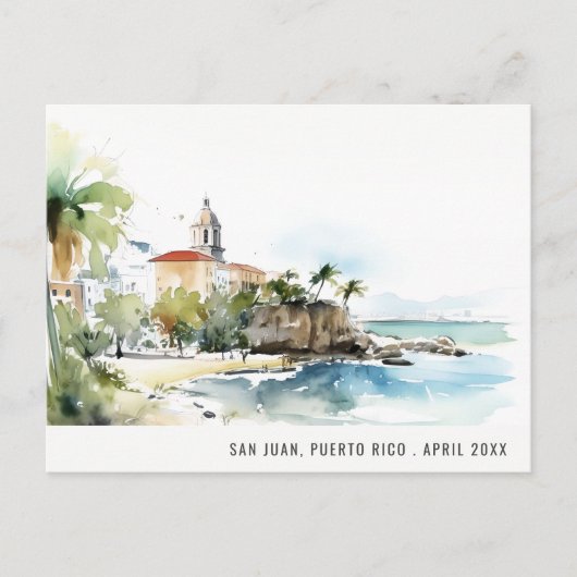 サン・フアン（プエルトリコ）水彩風景旅行 ポストカード (正面)
