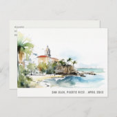 サン・フアン（San Juan）プエルトリコ 水彩画風景 旅行 ポストカード (正面/裏面)