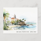 サン・フアン(San Juan)プエルトリコ 水彩画 風景 旅行 ポストカード (正面)