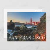 サン・フランシスコの夕焼けのゴールデン・ゲート・ブリッジ ポストカード (正面/裏面)