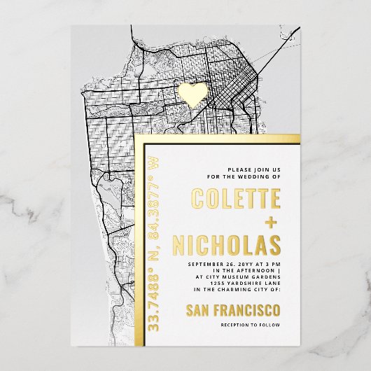 サン・フランシスコ・ラブ・ロケーター | シティをテーマにしたウェディング 箔招待状 (正面)