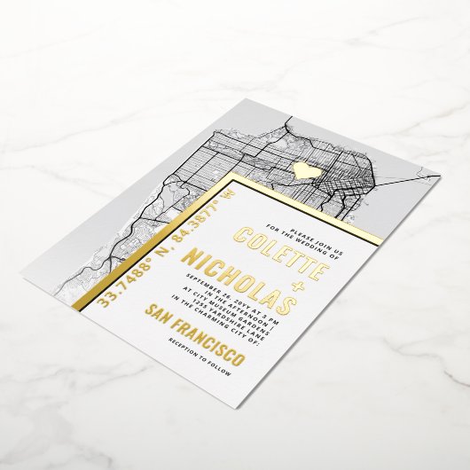 サン・フランシスコ・ラブ・ロケーター | シティーテーマのウェディング 箔招待状 (回転した状態)