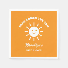 サン・ベイビーシャワー オレンジ・ホワイト スタンダードカクテルナプキン