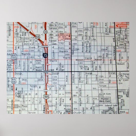 サン・ベルナルディーノCAヴィンテージ地図ポスター ポスター (正面)