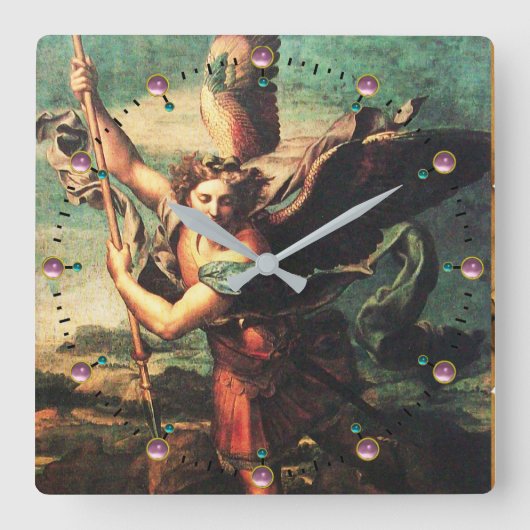 サン・マイケル・ヴァンギング・サタン スクエア壁時計 (正面)