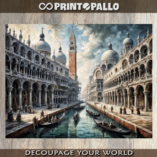 サン・マルコとのヴェネツィアグランド運河の油絵 薄葉紙