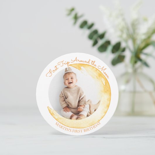 サン |ムーンフォト子供の誕生日オレンジ 招待状 (スタンド正面)