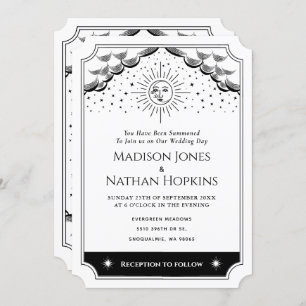 サン&ムーンブラック&ホワイトタロット結婚式招待状 招待状