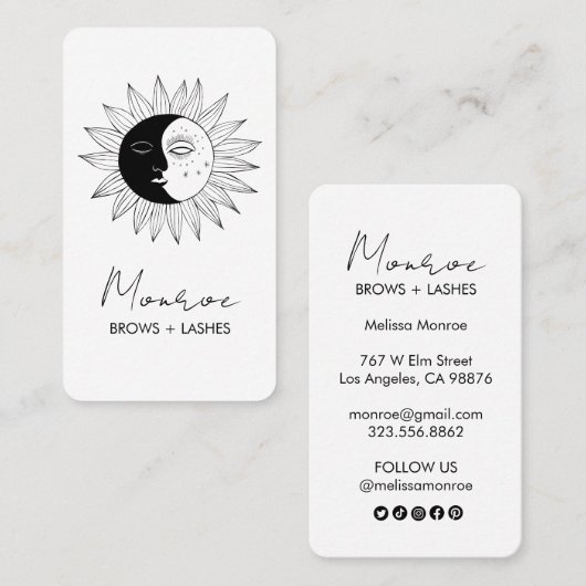 サン&ムーンボーホラインアートエレガントB&Wソーシャルアイコン 名刺 (正面/裏面)
