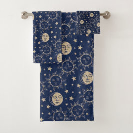 サン&ムーンレトロ魔法ネイビーブルーヴィンテージシテリア バスタオルセット