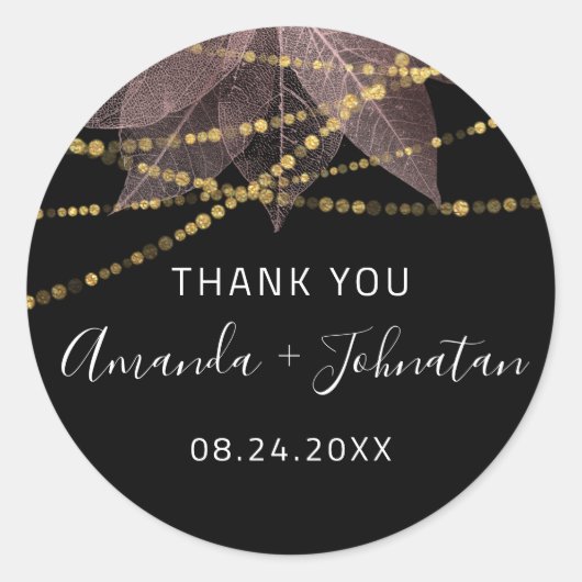 サン・ローズ ゴールド リーフ ネーム デート ブラック ゴールド ローズ ラウンドシール (正面)