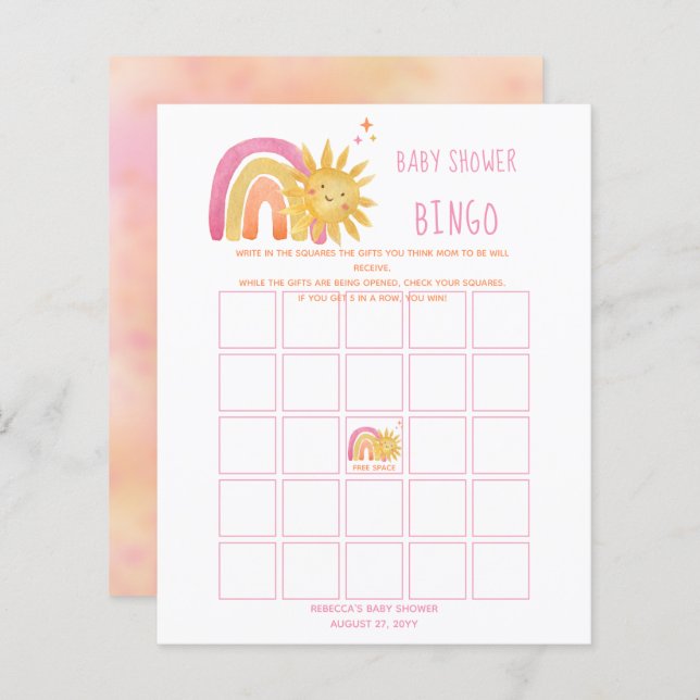 サン | Rainbow Sunshine Baby Shower Bingo Invitation (正面/裏面)