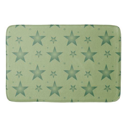 サーエレガントジスタイリッシュ・グリーンのオリーブ・スターズ バスマット (正面)