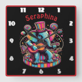 サーカカラフルスでギターを鳴らす象 スクエア壁時計 (正面)