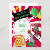 サーカスおもしろいお洒落動物の原色 招待状 (正面/裏面)