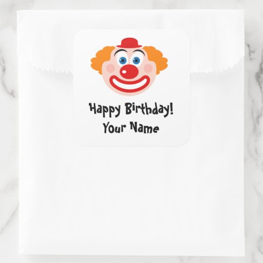サーカスおもしろいピエロカスタムキッドの誕生日シール スクエアシール (バッグ)