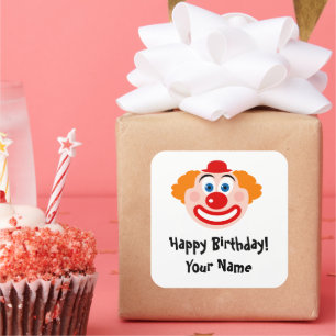 サーカスおもしろいピエロカスタムキッドの誕生日シール スクエアシール