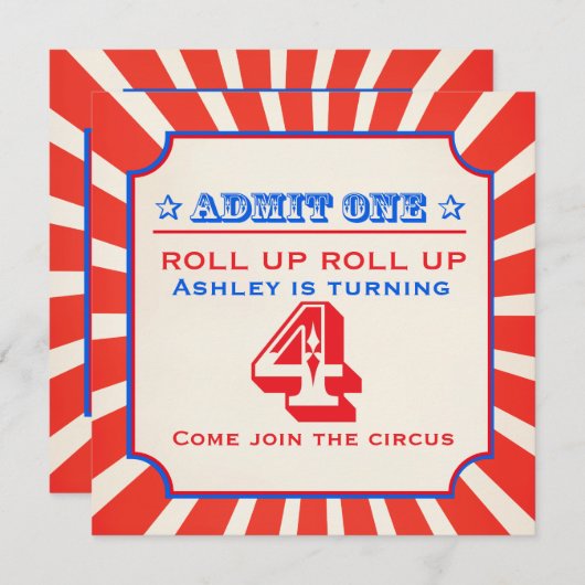 サーカスおもしろいフェア4th誕生日の招待状 招待状 (正面/裏面)