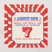 サーカスおもしろいフェア7番目の子供の誕生日パーティの招待状 招待状 (正面/裏面)