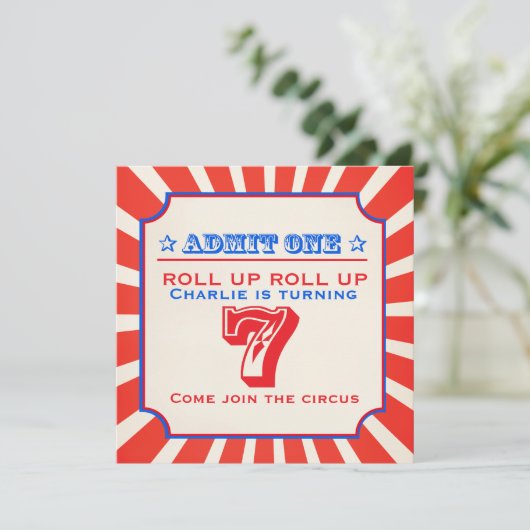 サーカスおもしろいフェア7番目の子供の誕生日パーティの招待状 招待状 (スタンド正面)