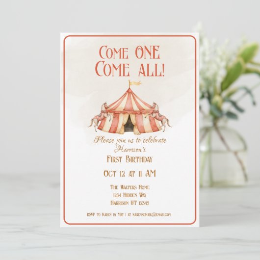 サーカスお洒落スホースファースト誕生日 招待状 (スタンド正面)