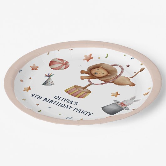サーカスお洒落ライオン子供の誕生日パーティー ペーパープレート (アングル)