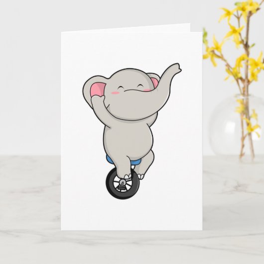 サーカスでタイヤと共に芸術家としての象 カード (黄色い花)