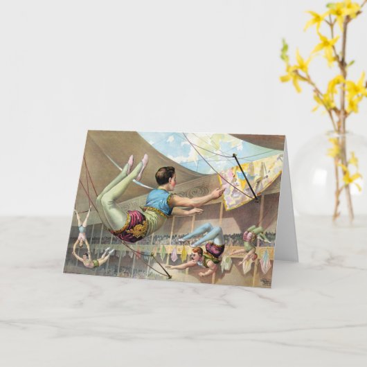 サーカスで演奏する男性の曲芸師 カード (黄色い花)