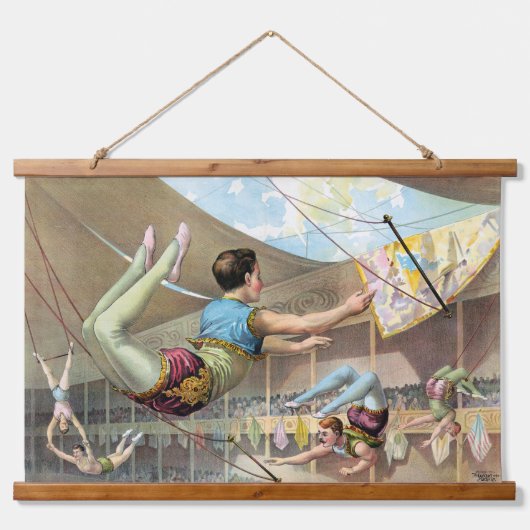 サーカスで演奏する男性の曲芸師 吊り下げ型タペストリー (正面)