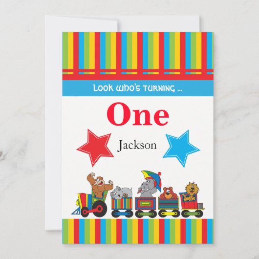 サーカスのおもしろいの子供の00th誕生日 招待状 (正面)