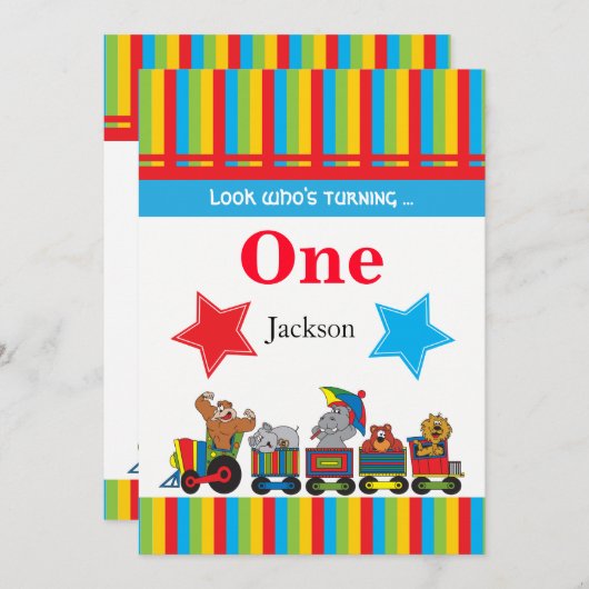 サーカスのおもしろいの子供の00th誕生日 招待状 (正面/裏面)