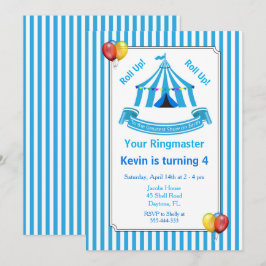 サーカスのお誕生日パーティー 青いブルー 招待状