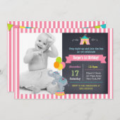 サーカスのカーニバルの女の子の誕生日の招待状 招待状 (正面/裏面)