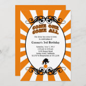 サーカスのカーニバルの招待状のオレンジ 招待状 (正面/裏面)