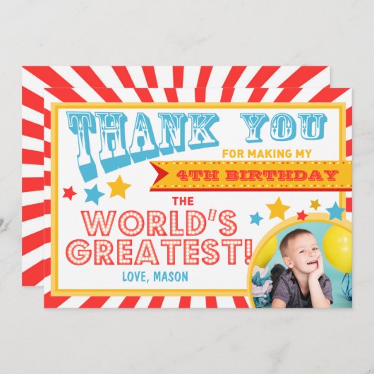 サーカスのカーニバルの誕生日のサンキューカードのサーカスの大テント サンキューカード (正面/裏面)