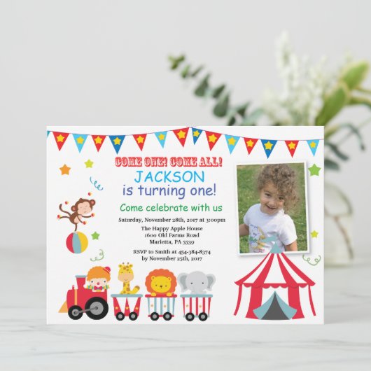 サーカスのカーニバルの誕生日のパーティの招待状 招待状 (スタンド正面)