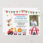 サーカスのカーニバルの誕生日のパーティの招待状 招待状 (正面/裏面)