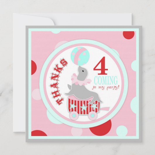 サーカスのシールはピンク感謝していしています サンキューカード (正面)