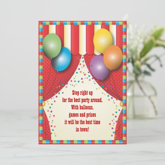 サーカスのテントのカーニバルの誕生日のパーティの招待状 招待状 (スタンド正面)