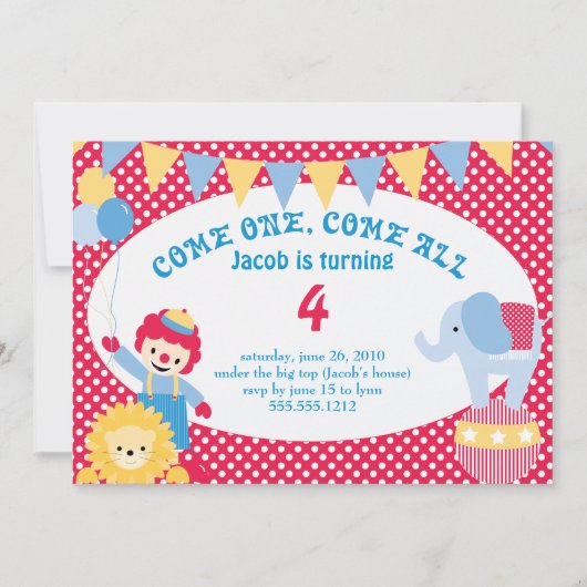 サーカスのテントの下 - 子供の誕生日 招待状 (正面)