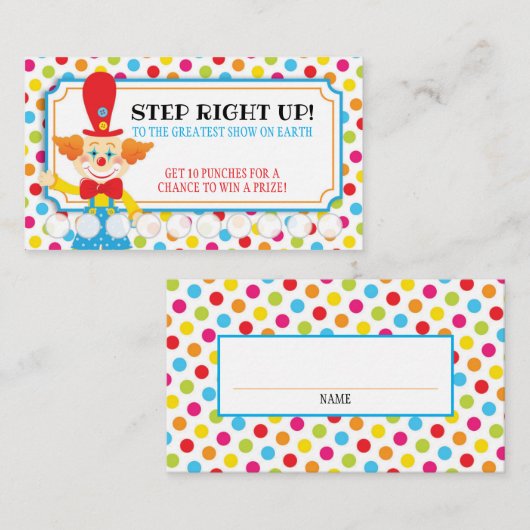 サーカスのピエロのパンチカード 名刺 (正面/裏面)