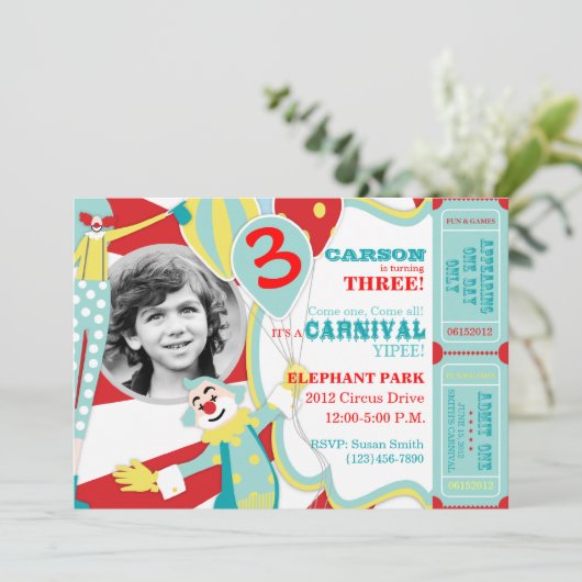 サーカスのピエロの誕生日の招待状A7-AQRD 招待状 (スタンド正面)